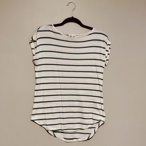 Workshop green and white striped tee